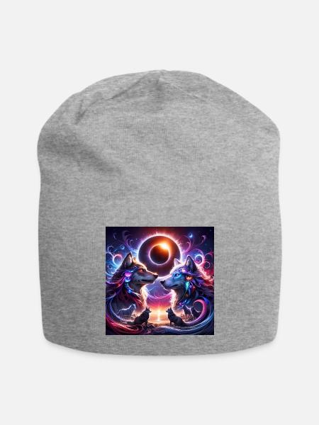 Eclipse Wolves of Neon Cosmos - Jersey Beanie - heather gray