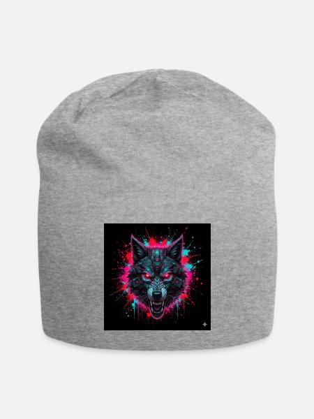 Neon Mech Wolf Splatter - Jersey Beanie - heather gray - Front