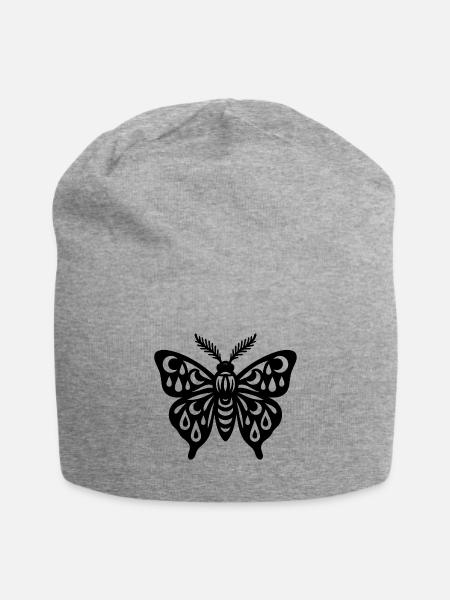 Teardrop Wing Butterfly Monochrome - Jersey Beanie - heather gray