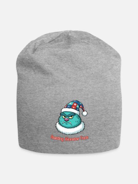 Resting Monster Santa Face - Jersey Beanie - heather gray - Front
