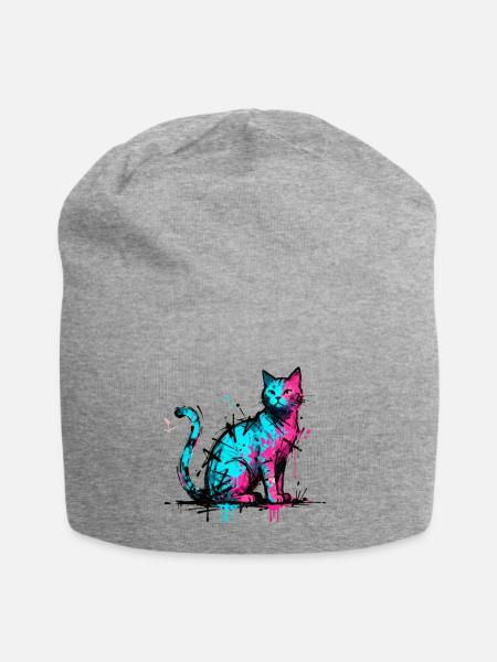 Neon Graffiti Cat Splash - Jersey Beanie - heather gray - Front