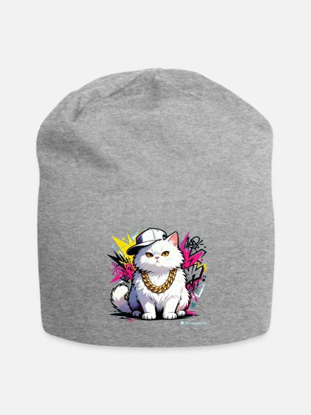 Neon Graffiti Cat with Gold Chain - Jersey Beanie - heather gray