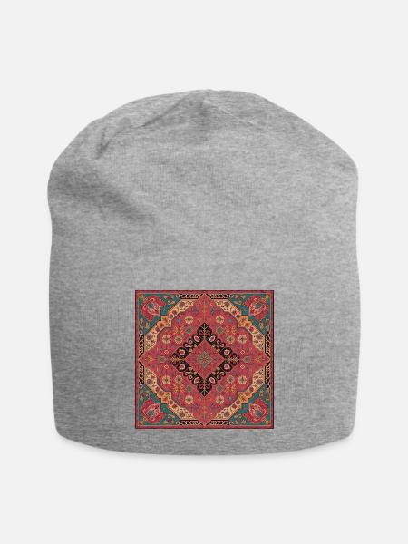 Ornate Diamond Persian Rug Print - Jersey Beanie - heather gray - Front