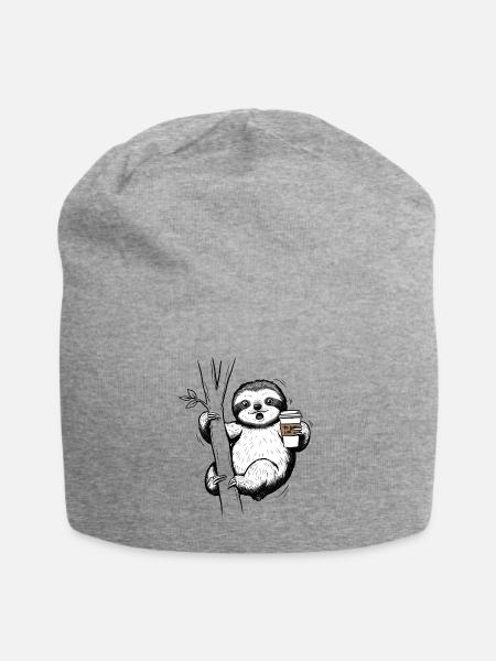 Coffee Sloth Bamboo Lineart - Jersey Beanie - heather gray