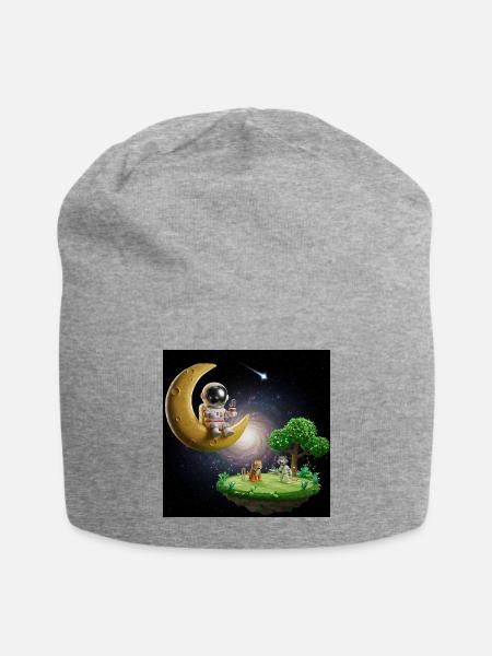 Astronaut on Moonlit Island - Jersey Beanie - heather gray - Front