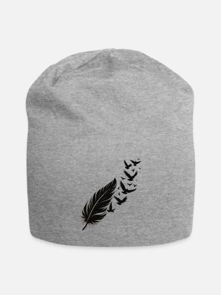 Midnight Feather and Birds Silhouette - Jersey Beanie - heather gray - Front