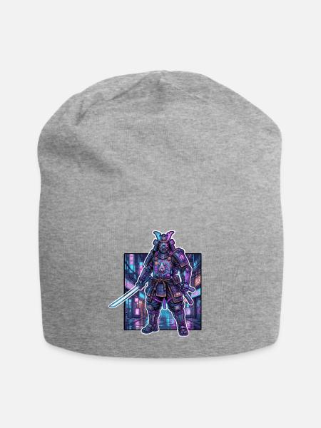 Futuristic Cyberpunk Samurai  - Jersey Beanie - heather gray - Front
