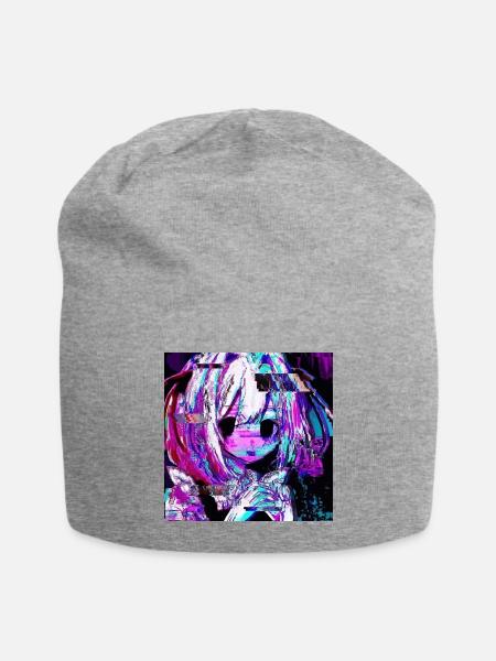 Glitch Doll Hollow Eyes - Jersey Beanie - heather gray - Front