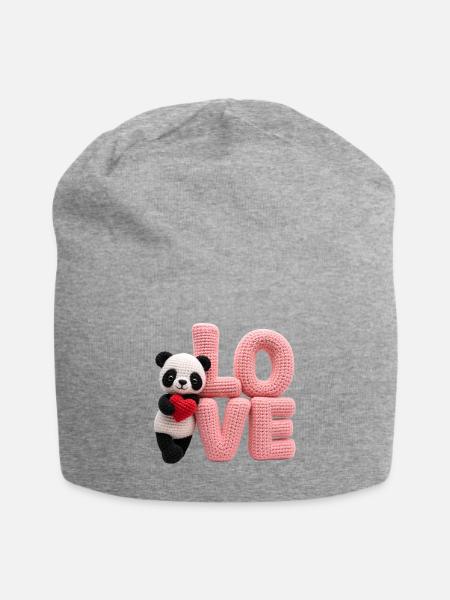 LOVE Panda — Handcrafted Art - Jersey Beanie - heather gray