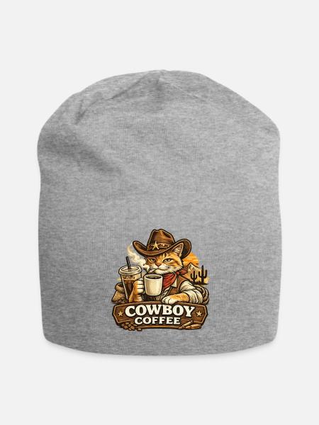 Cowboy Cat Coffee Sign - Jersey Beanie - heather gray