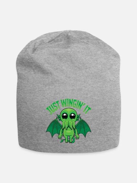 Just Wingin' It Cute Kawaii Cthulhu - Jersey Beanie - heather gray