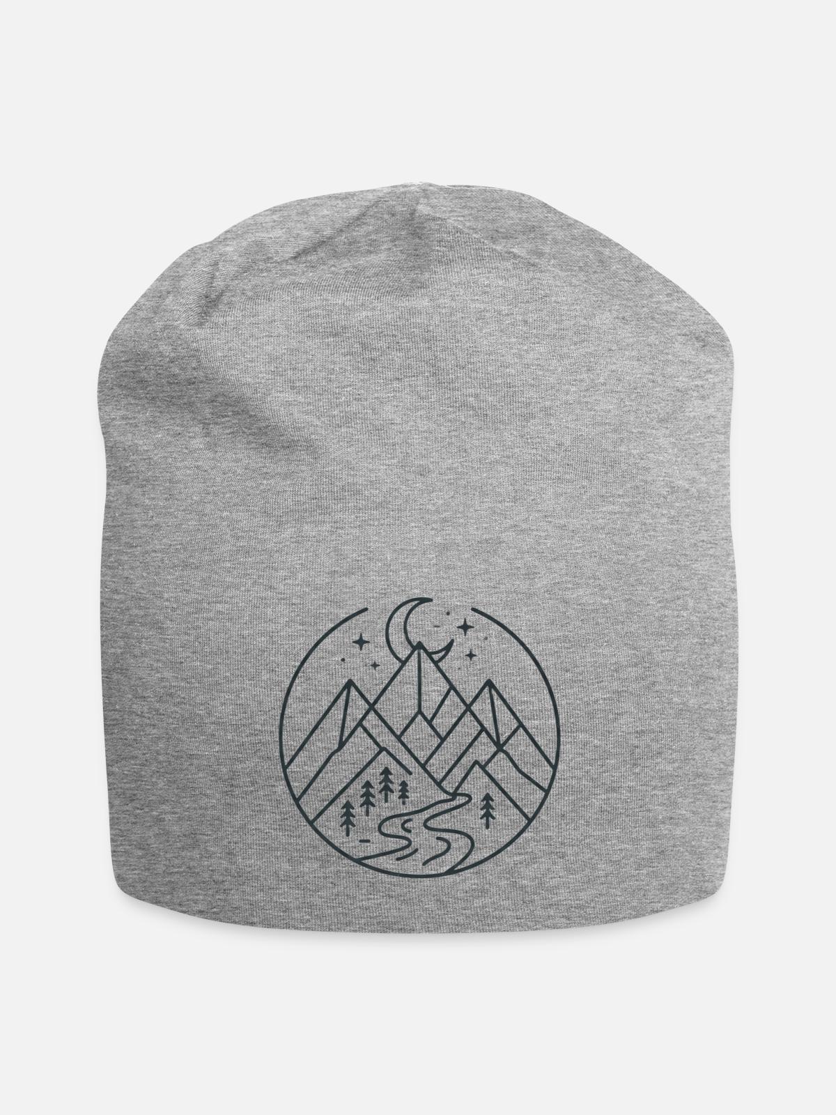 Moonlit Mountain River Line Art - Jersey Beanie - heather gray - Front