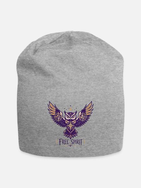  Free Spirit Owl & Stars - Jersey Beanie - heather gray - Front