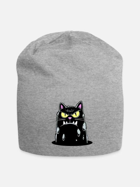 Angry black cat - Jersey Beanie - heather gray - Front