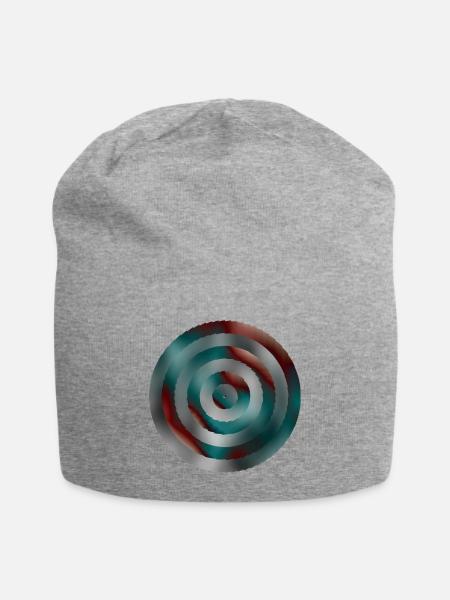 Spiral Teal Red Gradient Rings - Jersey Beanie - heather gray