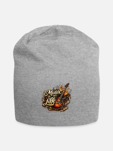 Music is My Life Guitar Flame - Jersey Beanie - heather gray - Front