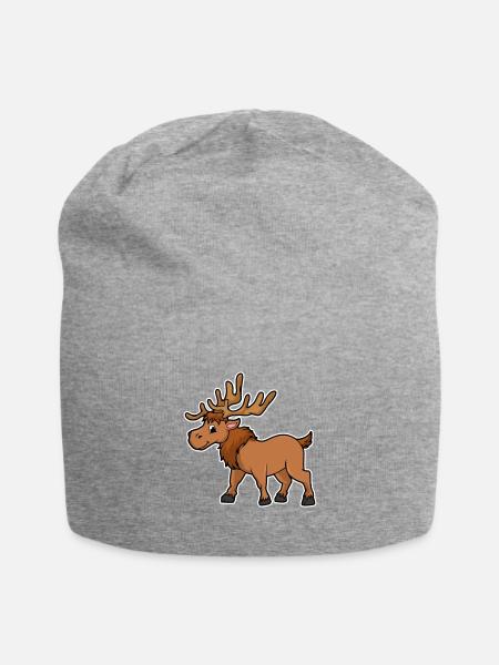 Cute Moose Antlers Cartoon Woodland Wildlife - Jersey Beanie - heather gray - Front