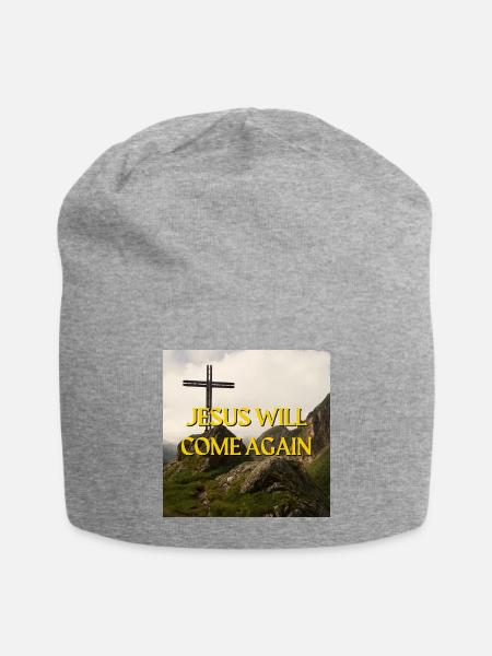 Jesus Will Come Again Mountain Peak Cross Christia - Jersey Beanie - heather gray - Front