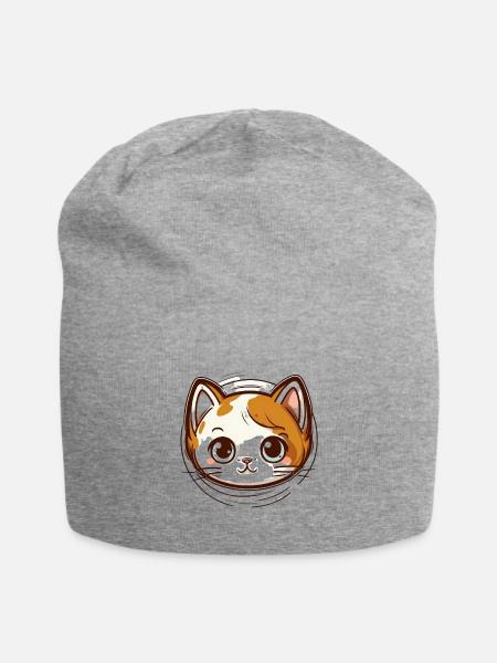 Calico Kitten Pop Cartoon Head - Jersey Beanie - heather gray - Front