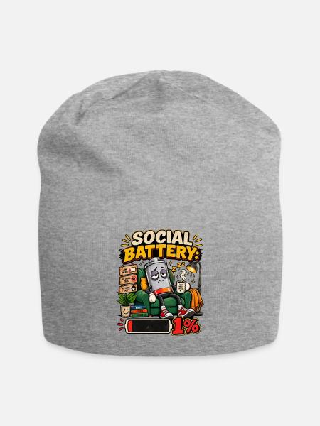 Social Battery Exhausted Cartoon - Jersey Beanie - heather gray - Front