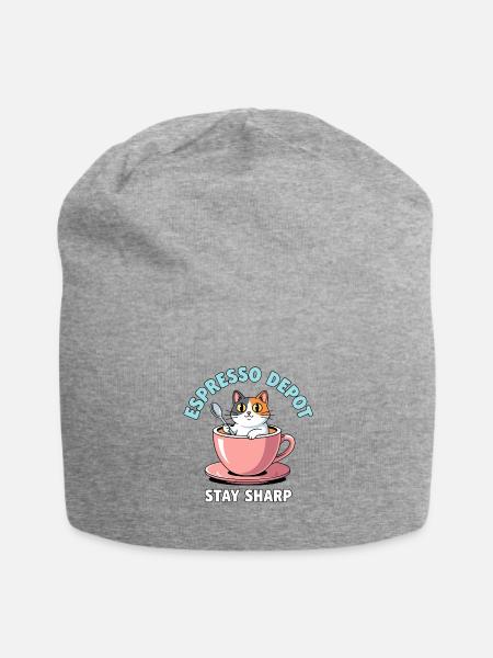 Kawaii Calico Cat Espresso Depot Pop-Art T-Shirt - Jersey Beanie - heather gray - Front