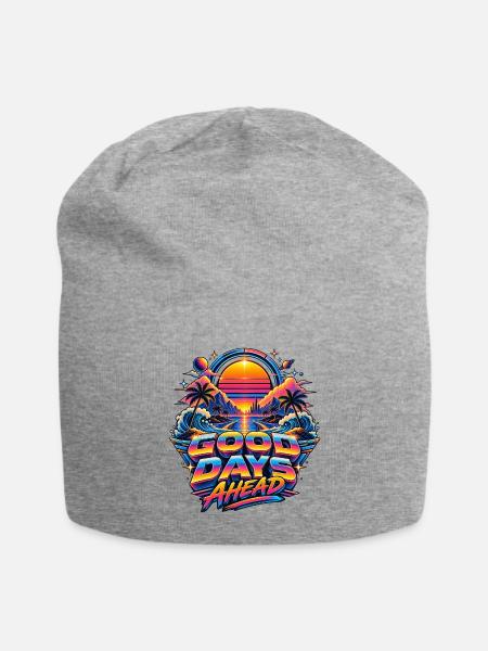Neon Sunset Good Days Ahead - Jersey Beanie - heather gray - Front