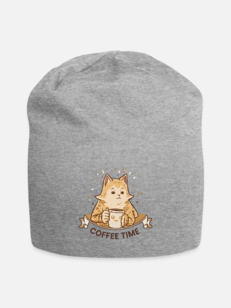 Coffee Time Cat: Cozy Brew - Jersey Beanie - heather gray - Front