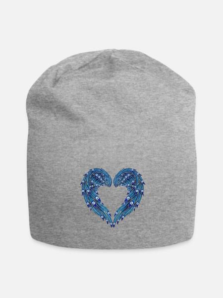 Evil Eye Angel Wings Heart Amulet - Jersey Beanie - heather gray - Front