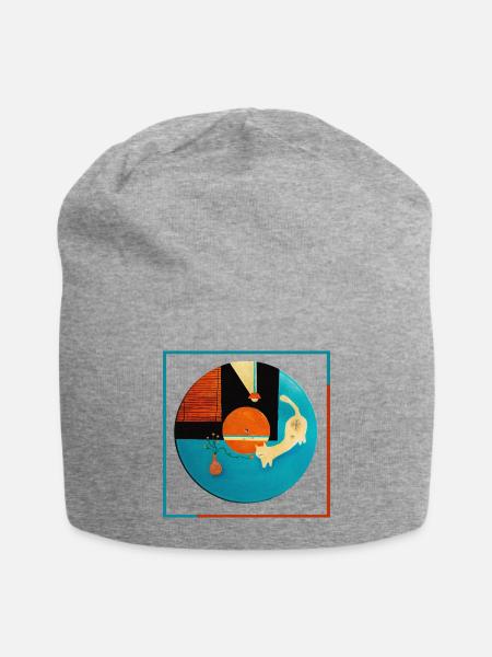 Abstract Cat Orbit Circle - Jersey Beanie - heather gray - Front