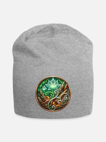 Verdant Arc: Mystic Cannabis Lotus Circle - Jersey Beanie - heather gray - Front