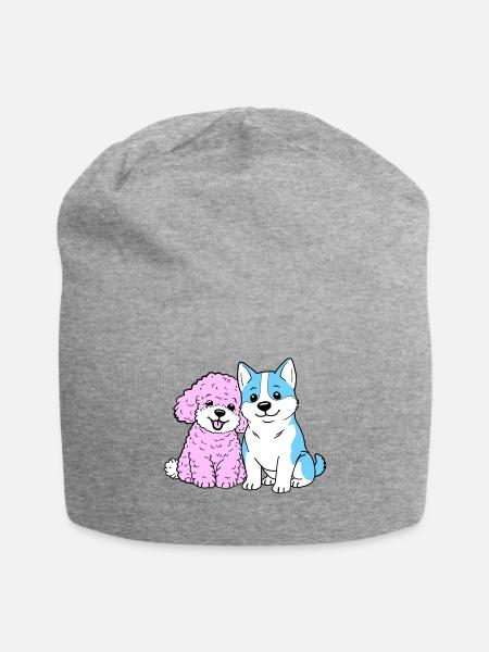 Cozy Poodle and Blue Husky Best Friends - Jersey Beanie - heather gray
