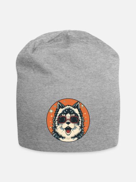 Sunglass Husky in Retro Circle - Jersey Beanie - heather gray - Front