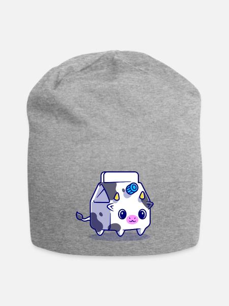 Cute Cow Milk Box Cartoon - Jersey Beanie - heather gray