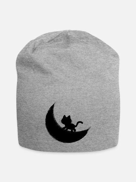 cat on the moon - Jersey Beanie - heather gray