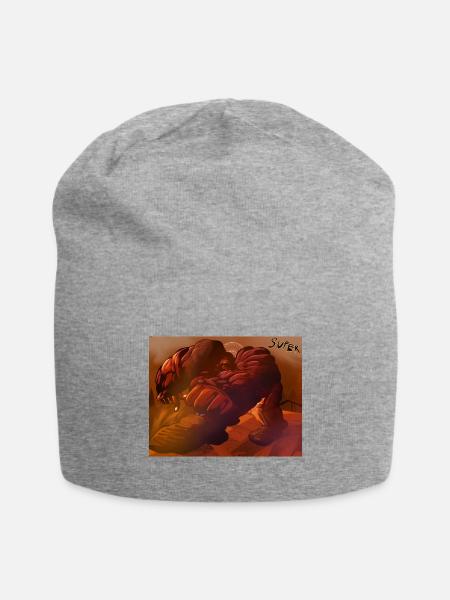 Crimson Titan in Ember Rift - Jersey Beanie - heather gray