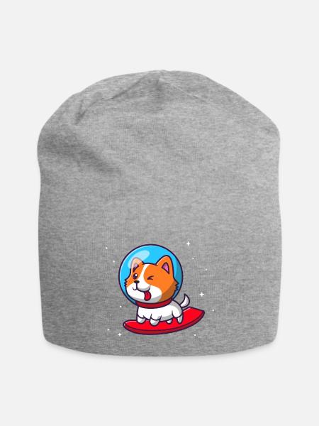 Cute Astronaut Dog Surfing In Space Cartoon - Jersey Beanie - heather gray - Front
