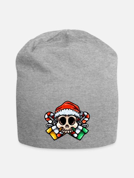 Christmas Skull - Jersey Beanie - heather gray