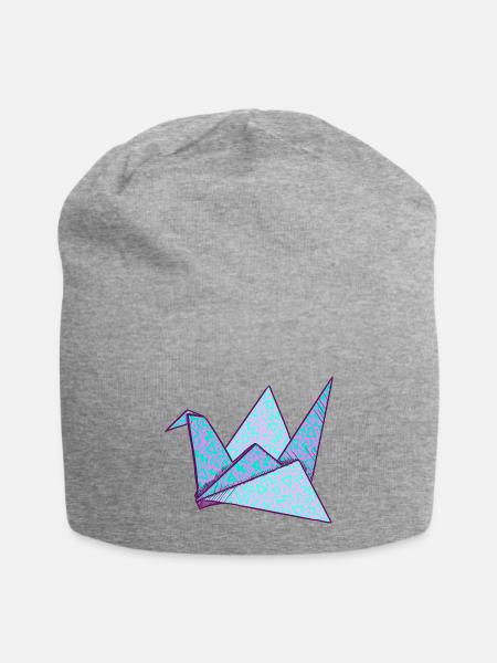 Paper Cranes Passing Through The Night Blues - Jersey Beanie - heather gray