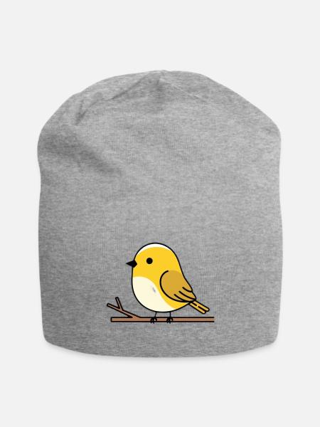 Adorable Yellow Bird on Branch Illustration - Jersey Beanie - heather gray - Front