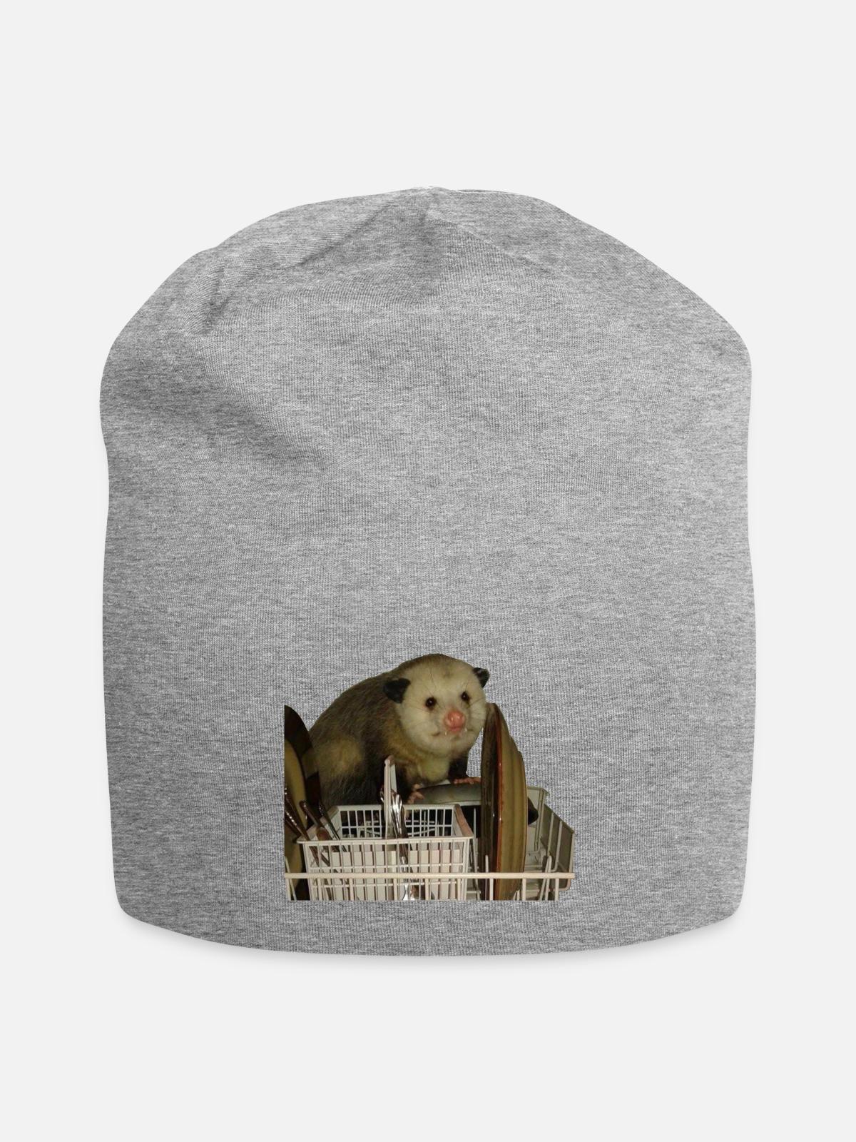 Dishwasher Possum, Funny, Opossum - Jersey Beanie - heather gray - Front
