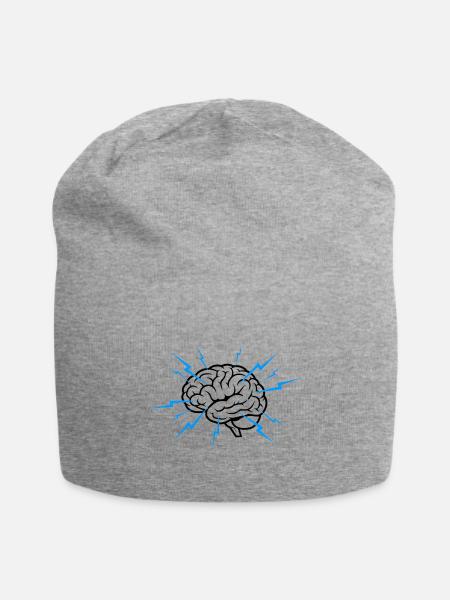 Neural Storm Brain with Lightning - Jersey Beanie - heather gray - Front