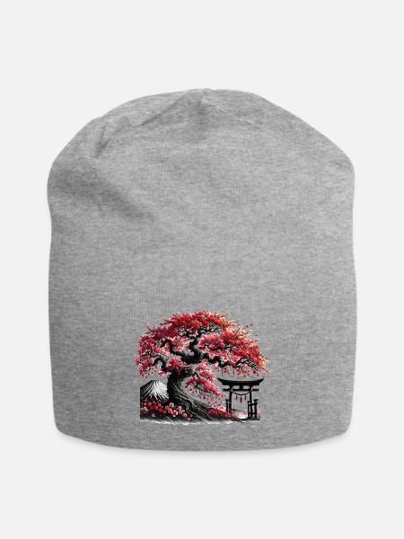 Winter Sakura Painting - Jersey Beanie - heather gray - Front