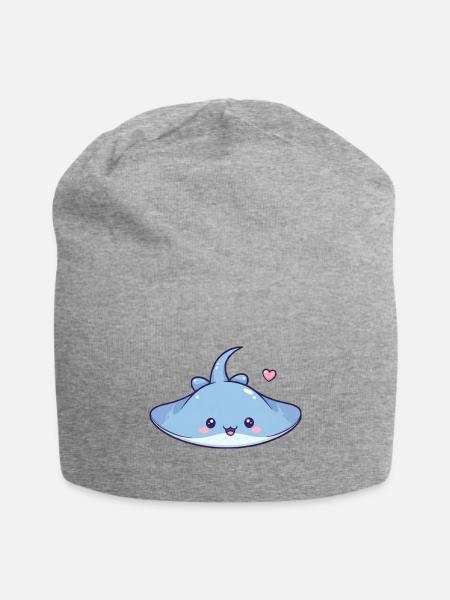 Cute Kawaii Stingray with Heart - Jersey Beanie - heather gray - Front