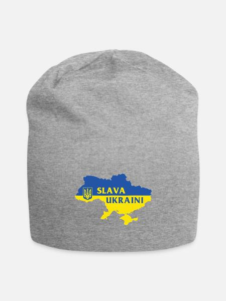 Slava Ukraini Ukraine Flag Support Shirt - Jersey Beanie - heather gray - Front