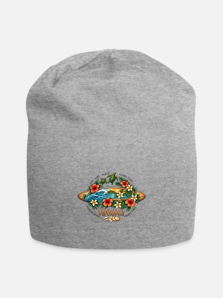 Vintage Hawaii Sunset - Retro Tropical Paradise - Jersey Beanie - heather gray - Front