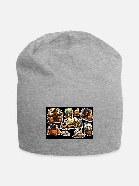 Haunted Halloween Pumpkin Parade - Jersey Beanie - heather gray - Front