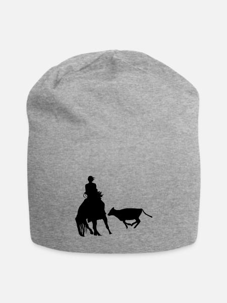Cutting Horse & Rider Silhouette - Jersey Beanie - heather gray - Front