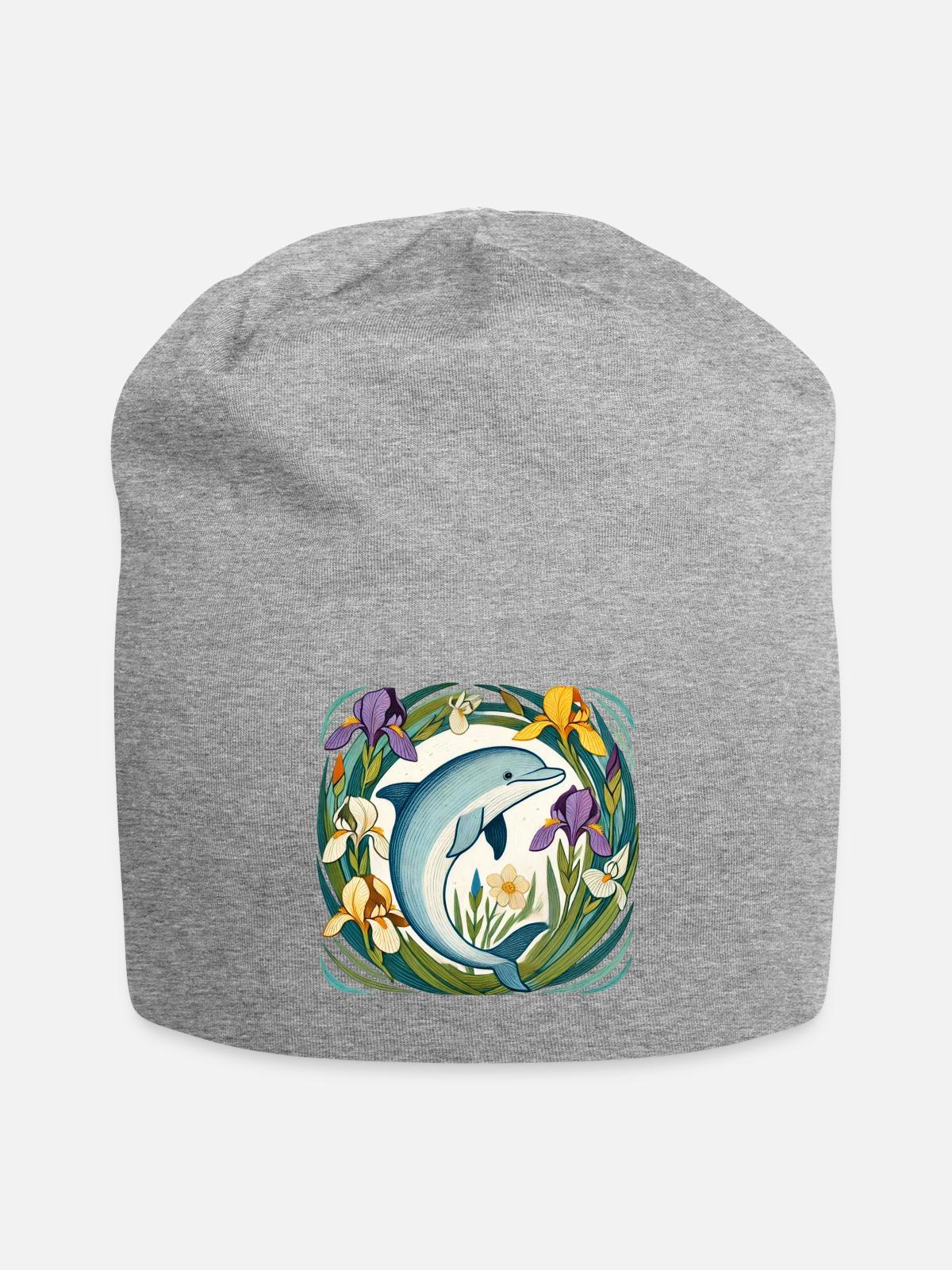 Dolphin in Iris Circle - Jersey Beanie - heather gray - Front