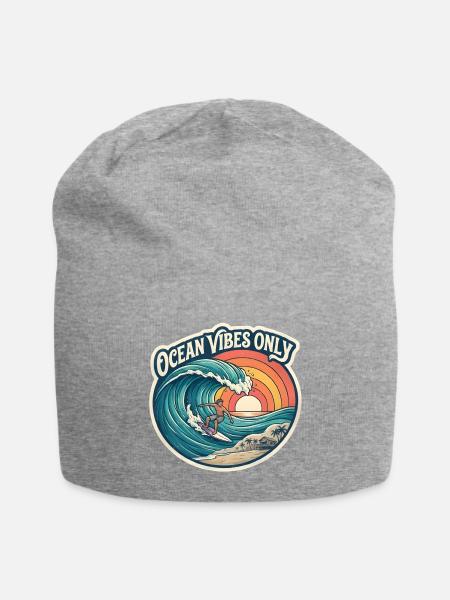 Ocean Vibes Sunset Surfer - Jersey Beanie - heather gray - Front