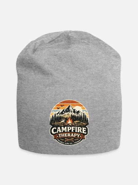 Campfire Therapy Crest - Jersey Beanie - heather gray